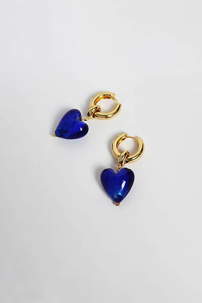 Fibflx Women's Heart Dangle Drop Huggie Hoop Earrings in 18K Gold Plated