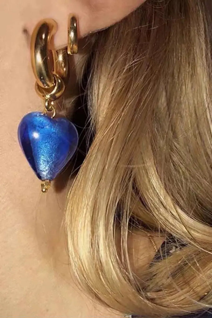 Fibflx Women's Heart Dangle Drop Huggie Hoop Earrings in 18K Gold Plated