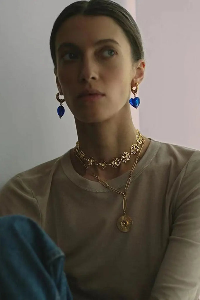 Fibflx Women's Heart Dangle Drop Huggie Hoop Earrings in 18K Gold Plated