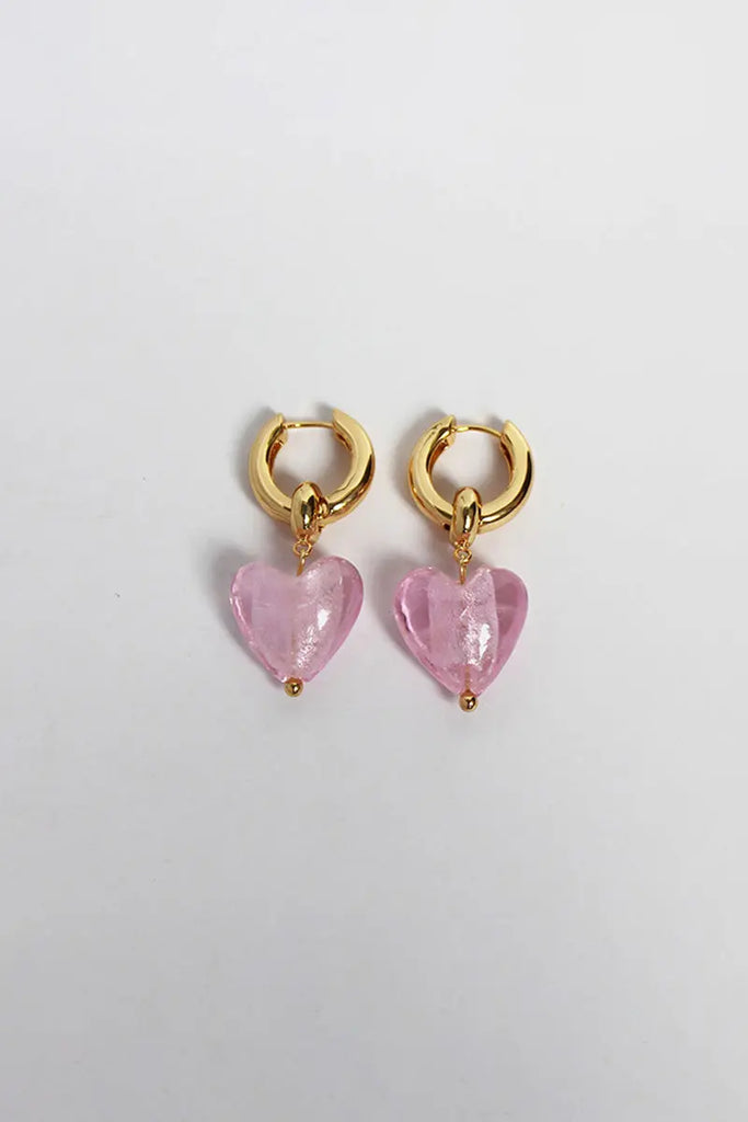 Fibflx Women's Heart Dangle Drop Huggie Hoop Earrings in 18K Gold Plated