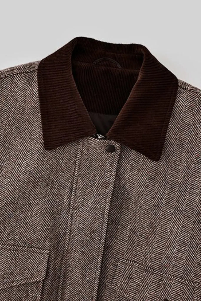 Fibflx Women's Herringbone Cropped Wool Tweed Bomber Jacket