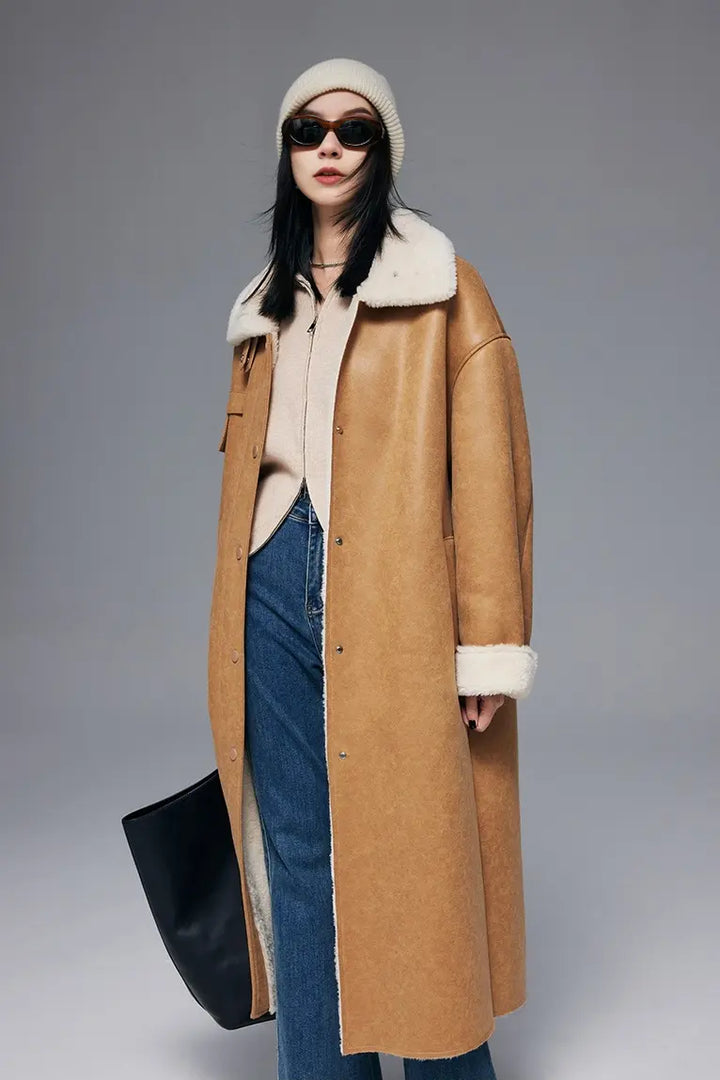 High Collar Reversible Wool Faux-leather Coat - Fibflx