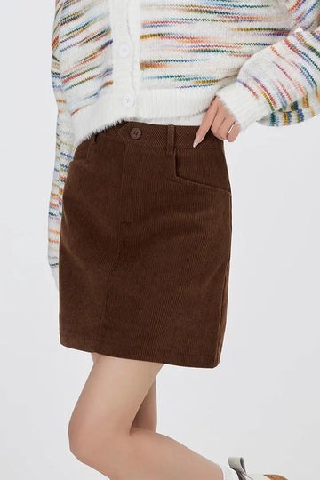 Fibflx Women's High Waist Corduroy Mini Skirt With Side Pockets