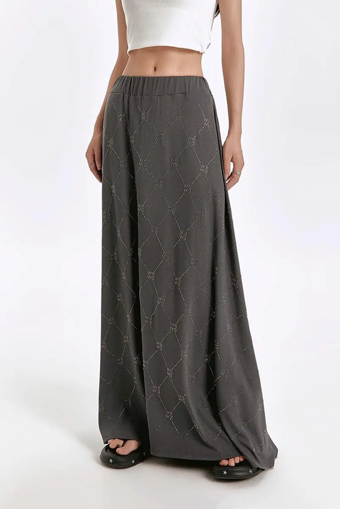 Fibflx Women's High Waist Diamond Print Maxi Skirt