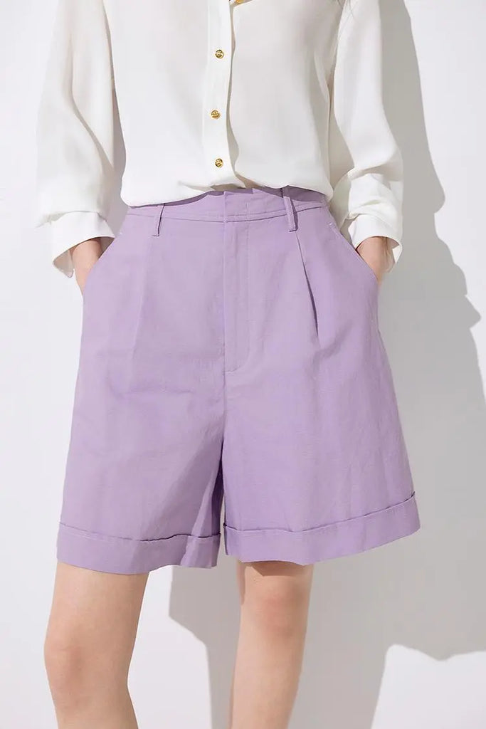 Fibflx Women's High Waist Linen Bermuda Shorts