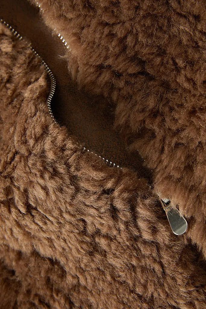 Fibflx Women's Hooded Genuine Shearling & Faux Suede Teddy Coat