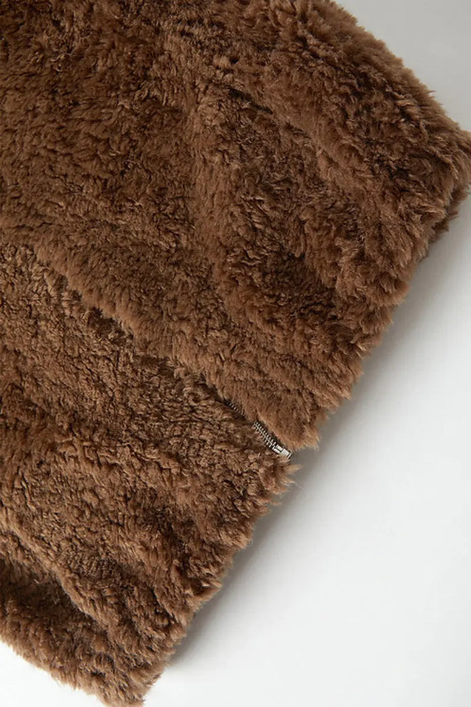 Fibflx Women's Hooded Genuine Shearling & Faux Suede Teddy Coat