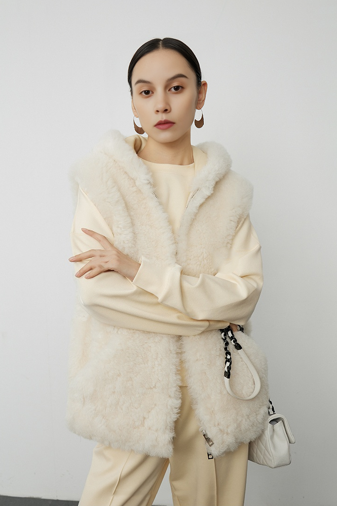 Hooded Persian Sheepskin Shearling Vest Fibflx