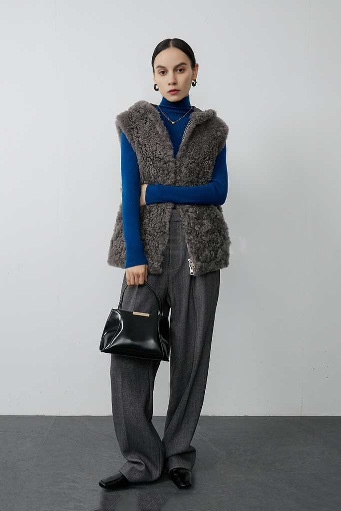 Hooded Persian Sheepskin Shearling Vest Fibflx