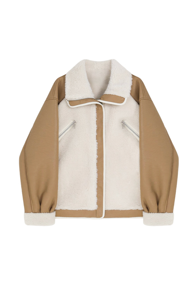 Fibflx Woman's Integrated Shearling Faux Fur Jacket