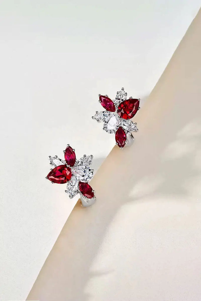 Lab Grown Ruby and Diamond Cluster Stud Earrings Fibflx