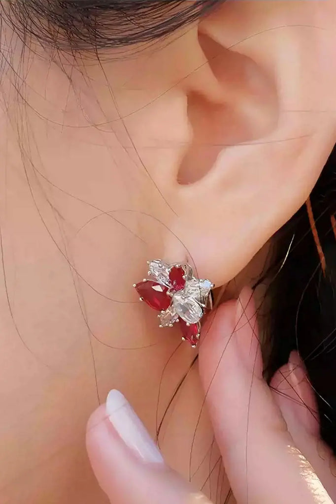 Lab Grown Ruby and Diamond Cluster Stud Earrings Fibflx