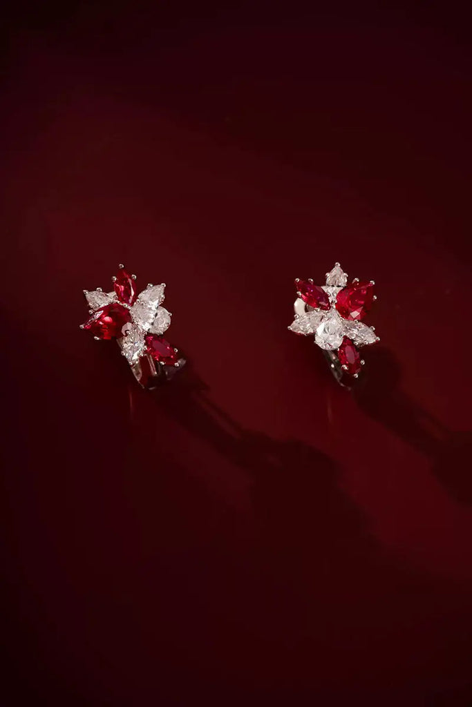 Lab Grown Ruby and Diamond Cluster Stud Earrings Fibflx