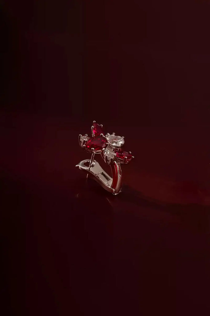 Lab Grown Ruby and Diamond Cluster Stud Earrings Fibflx