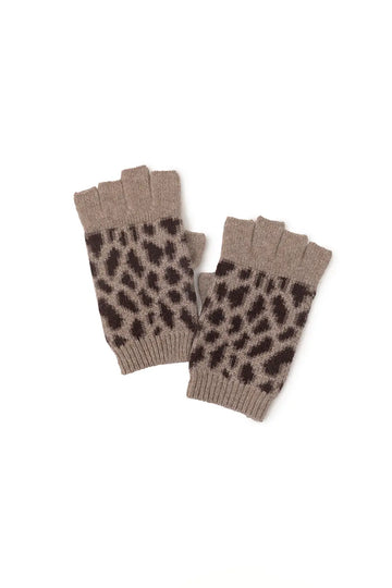 Leopard Print Rib Knit 100 Cashmere Fingerless Gloves Fibflx