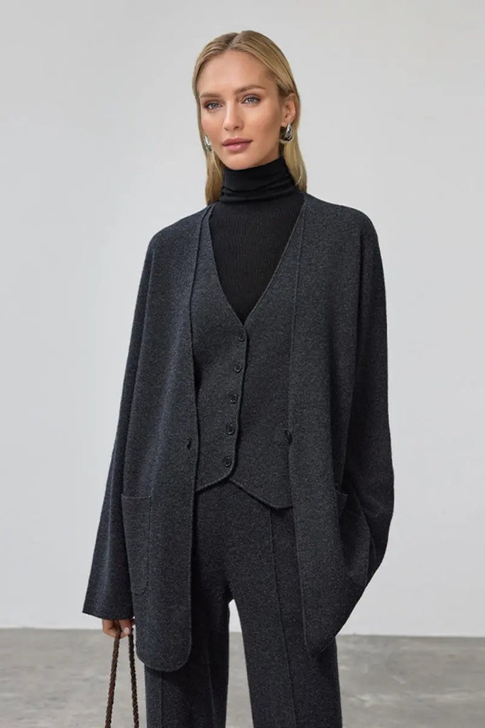 Fibflx Women's Lightweight Boiled Wool Coatigan Sweater with One Button