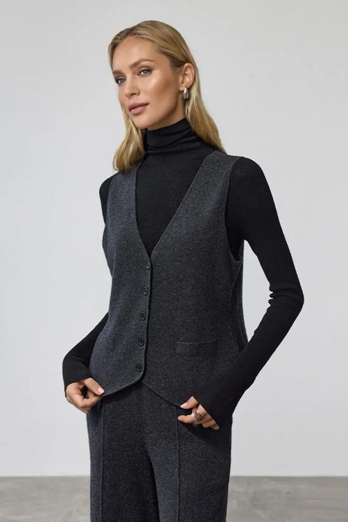 Fibflx Women's Lightweight Boiled Wool Tailored V-Neck Suit Vest