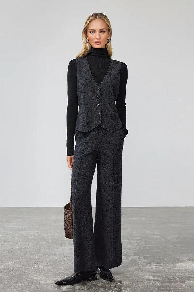 Fibflx Women's Lightweight Boiled Wool Tailored V-Neck Suit Vest