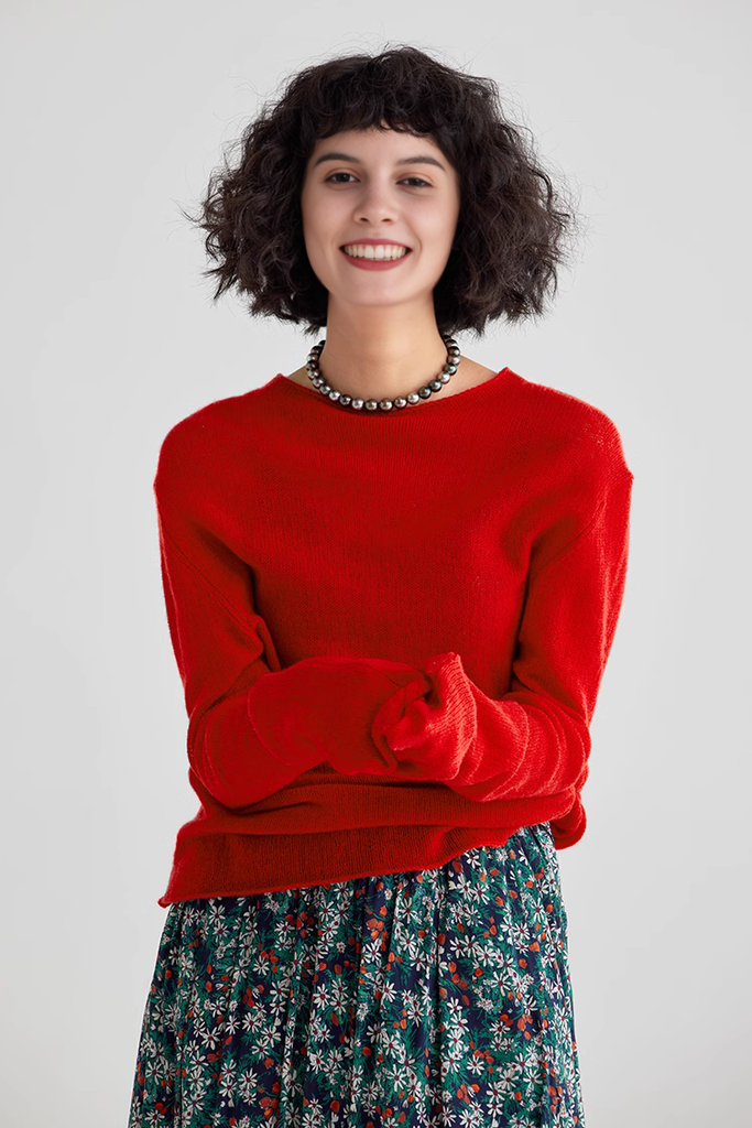 Lightweight Cashmere Crew Neck Sweater L / Bright Red / 100% Cashmere Fibflx
