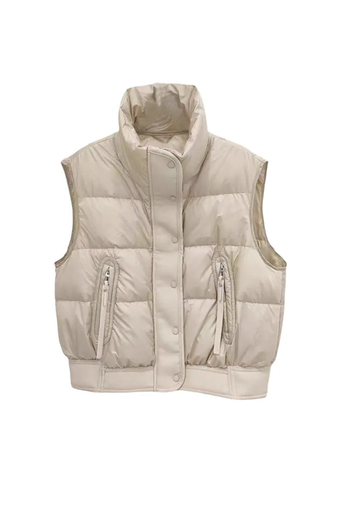 Fibflx Women's Lightweight Puffer Bomber Down Vest with Leather Trim