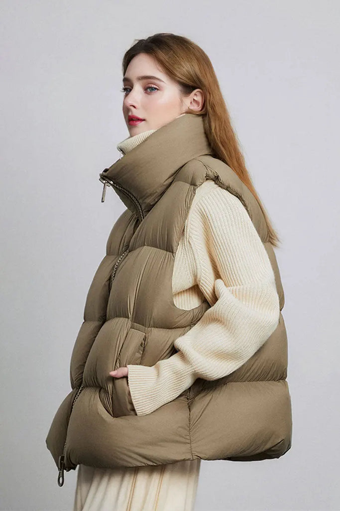 Fibflx Women's Lightweight Puffer Down Vest with Two-Way Zip