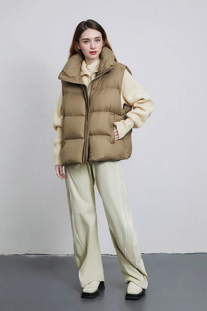 Fibflx Women's Lightweight Puffer Down Vest with Two-Way Zip