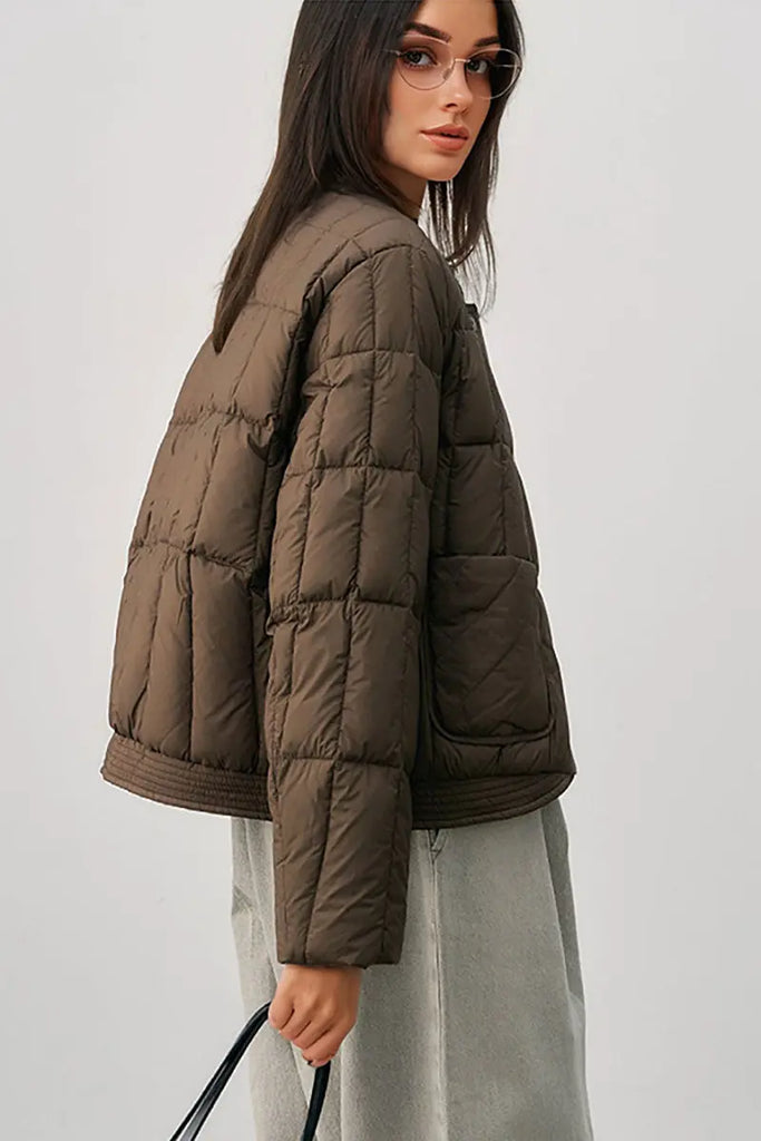 Fibflx Women's Lightweight Quilted Cropped Jacket with Snap Button