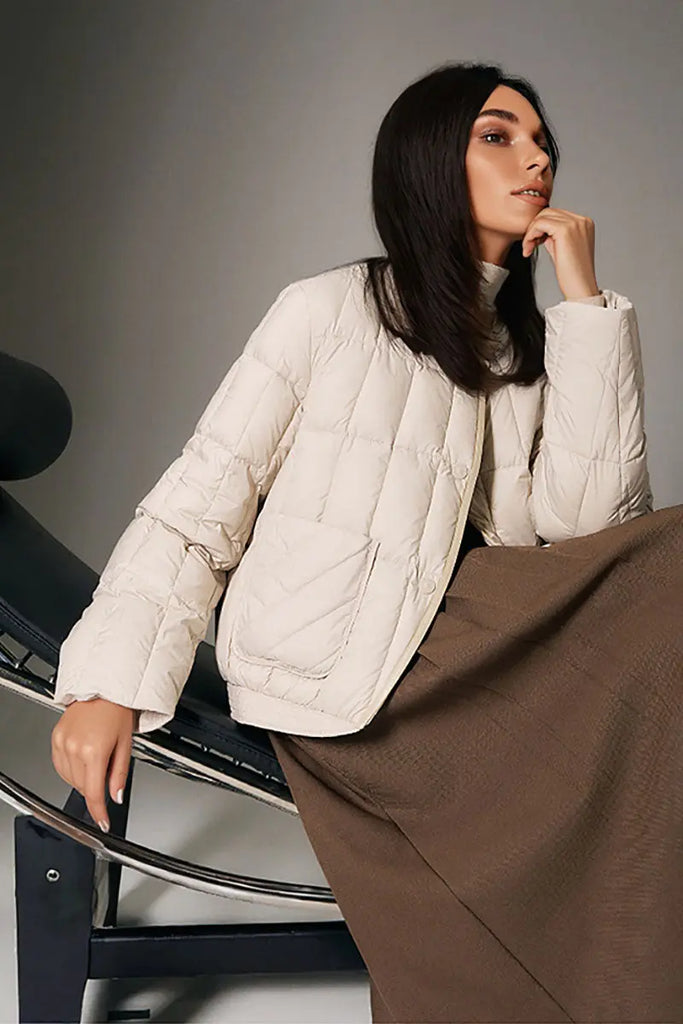 Fibflx Women's Lightweight Quilted Cropped Jacket with Snap Button