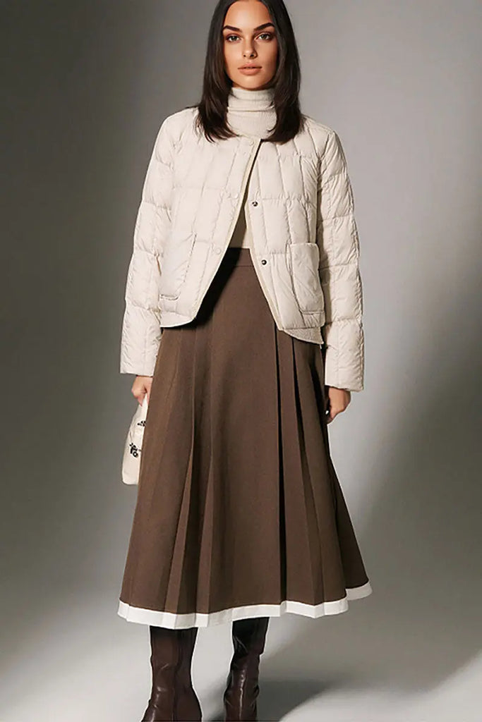 Fibflx Women's Lightweight Quilted Cropped Jacket with Snap Button