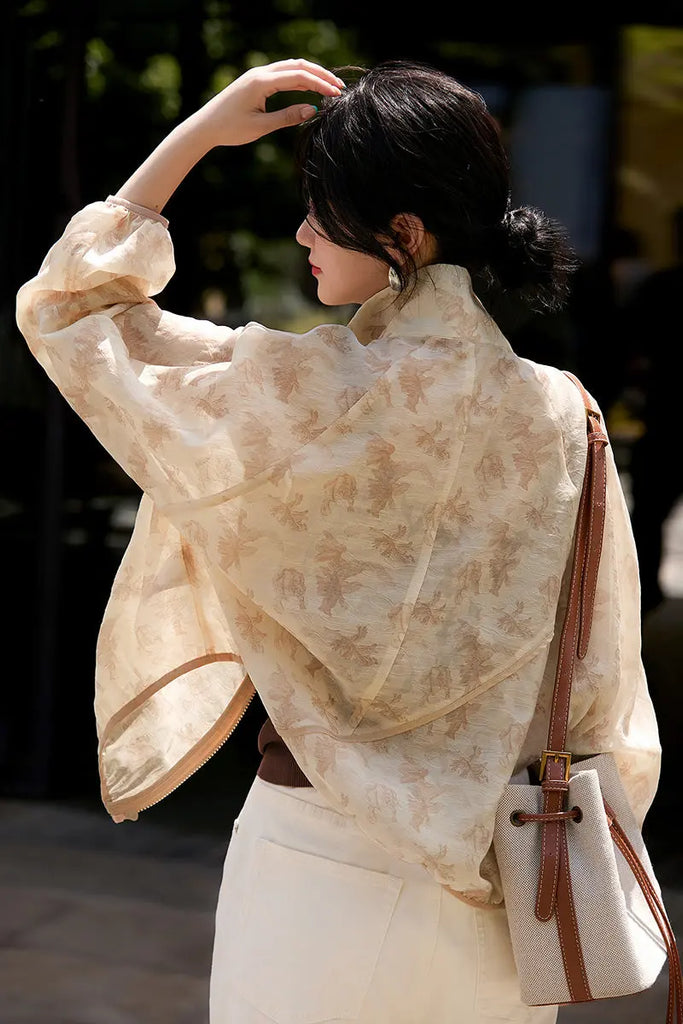 Lightweight Sheer Jacquard Bomber Jacket in Tencel Fibflx