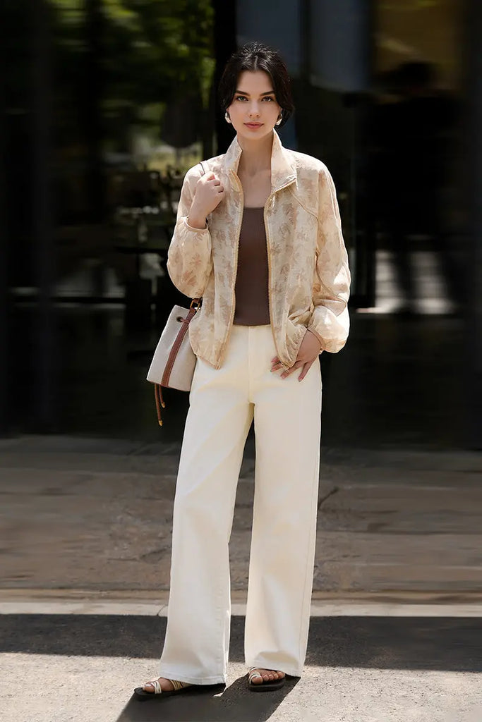 Lightweight Sheer Jacquard Bomber Jacket in Tencel Fibflx