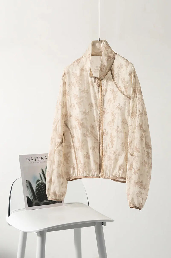 Lightweight Sheer Jacquard Bomber Jacket in Tencel Fibflx