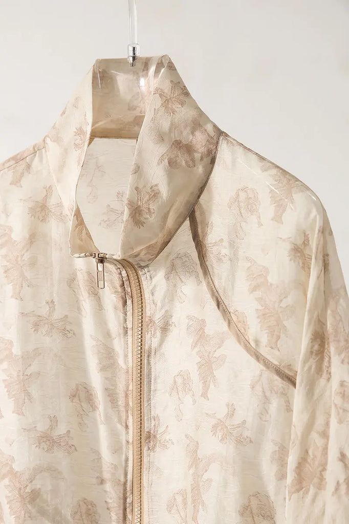 Lightweight Sheer Jacquard Bomber Jacket in Tencel Fibflx