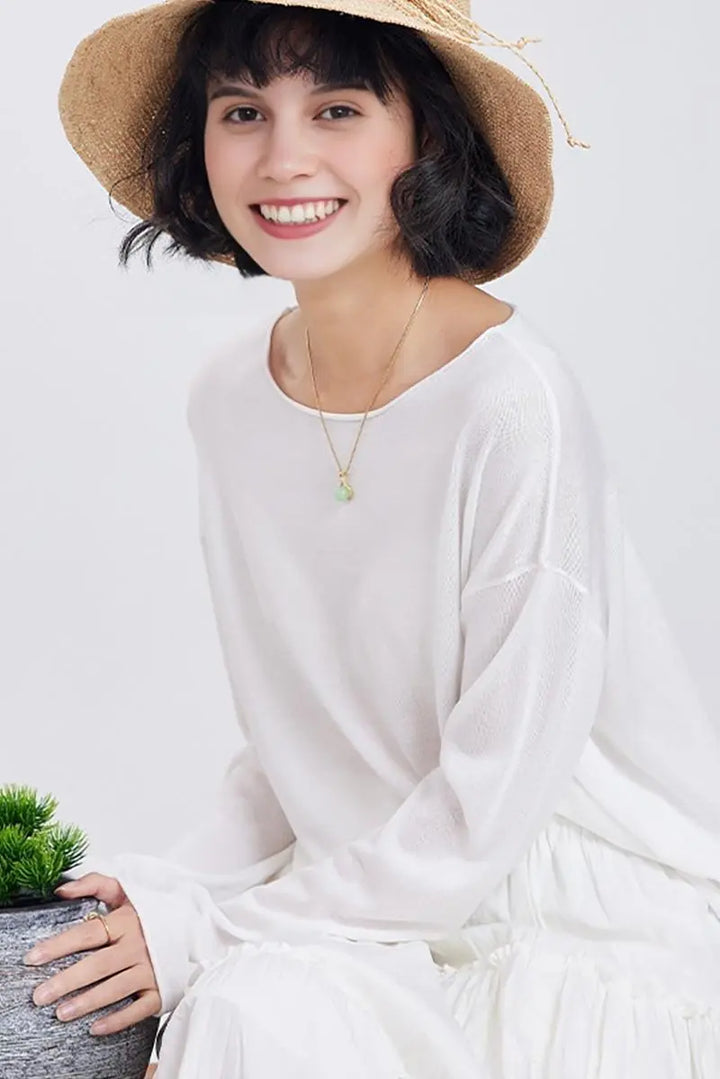 Fibflx Women's Lightweight Tencel Blend Long Sleeve Knit Top