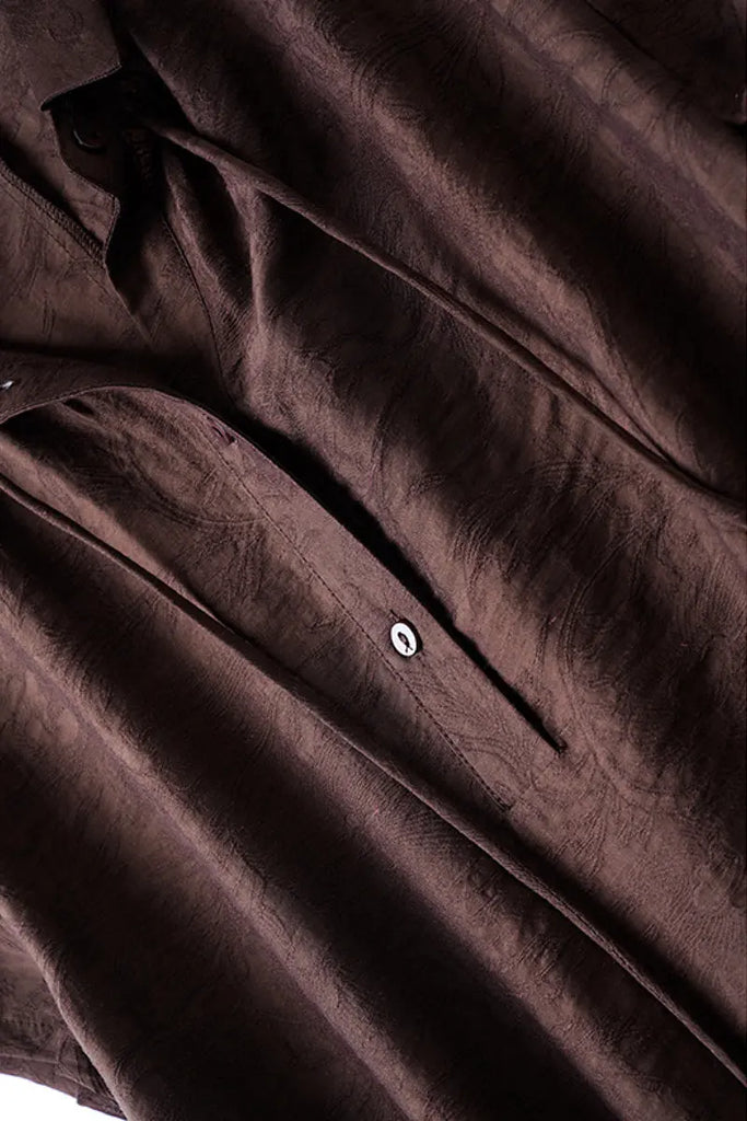 Linen-Blend Jacquard A-Line Shirt Dress in Brown  Fibflx