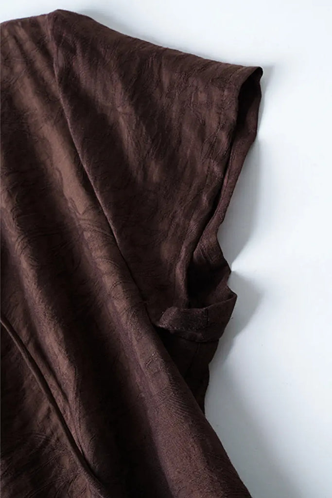 Linen-Blend Jacquard A-Line Shirt Dress in Brown  Fibflx