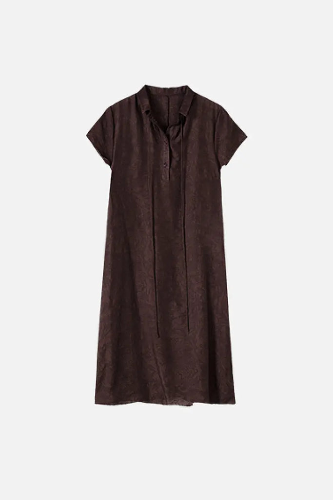 Linen-Blend Jacquard A-Line Shirt Dress in Brown  Fibflx