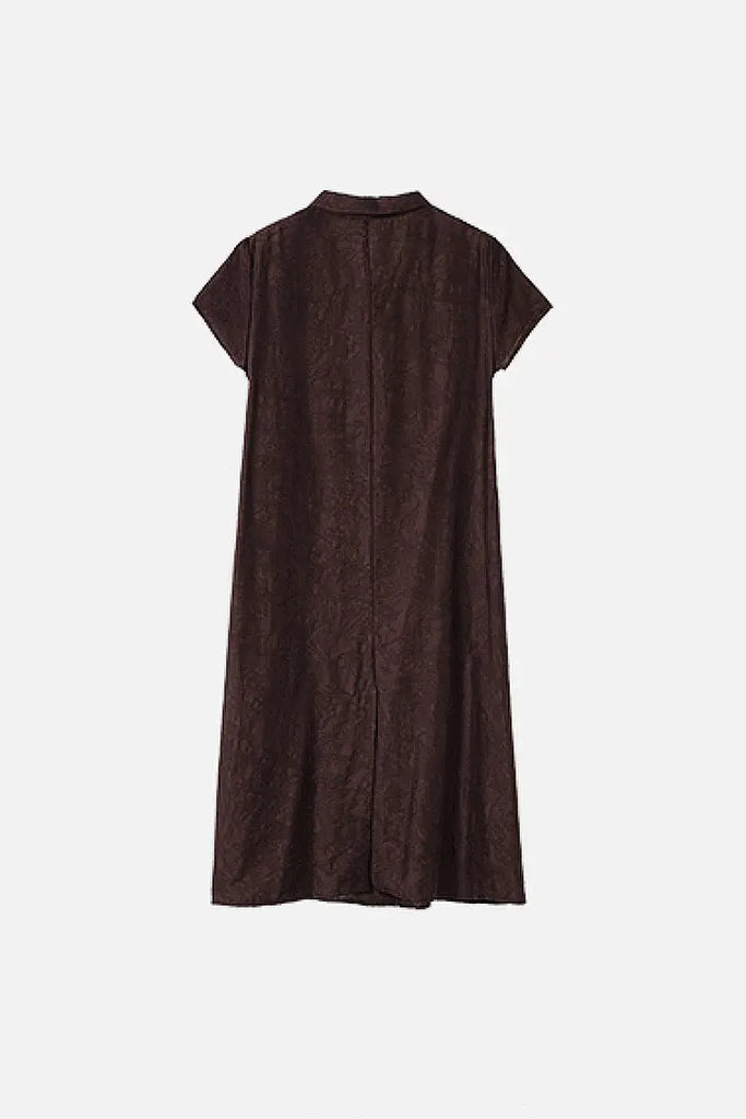 Linen-Blend Jacquard A-Line Shirt Dress in Brown  Fibflx