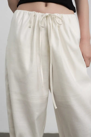 Fibflx Women's Linen Drawstring Wide Leg Cargo Pants
