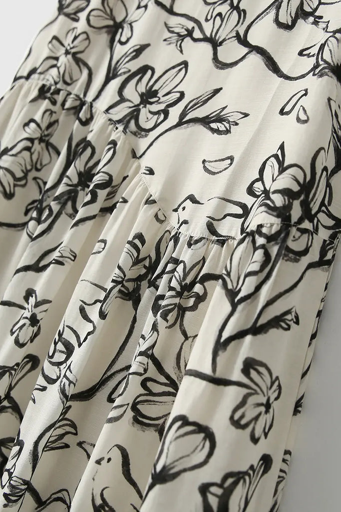 Linen Floral Sleeveless Midi Dress - Fibflx