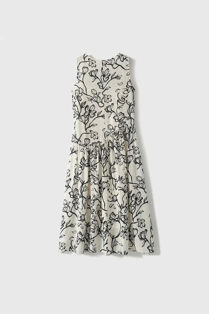 Linen Floral Sleeveless Midi Dress - Fibflx