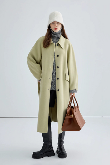 Fibflx Woman's London Inspired Easy Care Double Breasted Wool Coat

