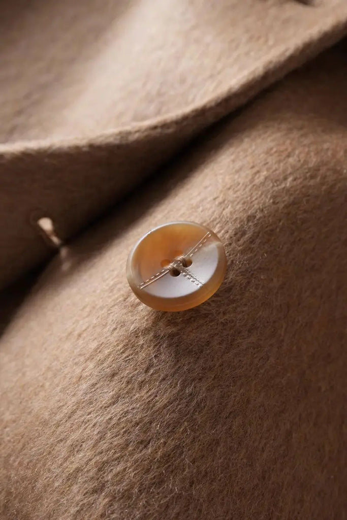 Fibflx Women's Long Australian Wool Blend Double Breasted Belted Coat with Stand-Up Collar