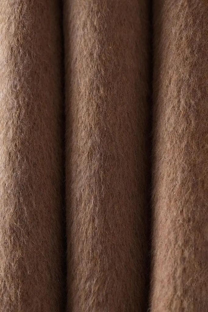 Fibflx Women's Long Australian Wool Blend Double Breasted Belted Coat with Stand-Up Collar