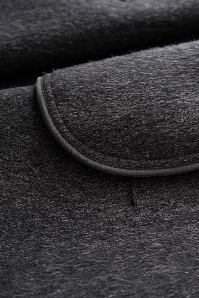 Fibflx Women's Long Australian Wool Blend Double Breasted Belted Coat with Stand-Up Collar