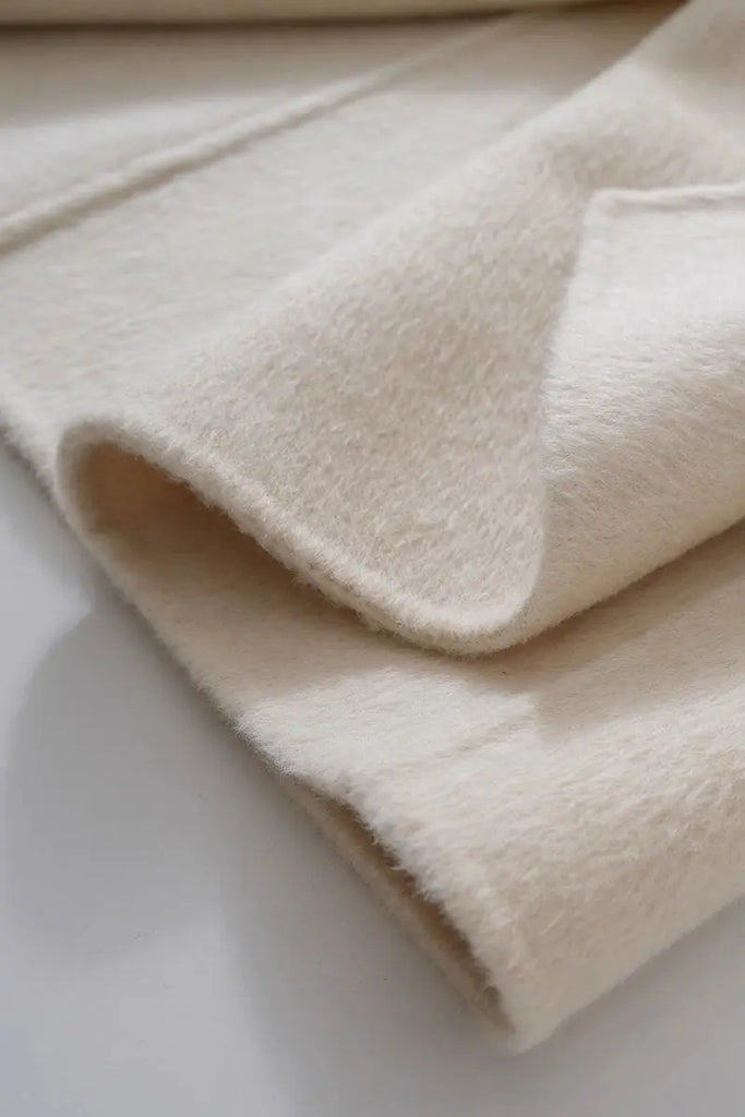 Fibflx Women's Long Australian Wool Blend Double Breasted Belted Coat with Stand-Up Collar