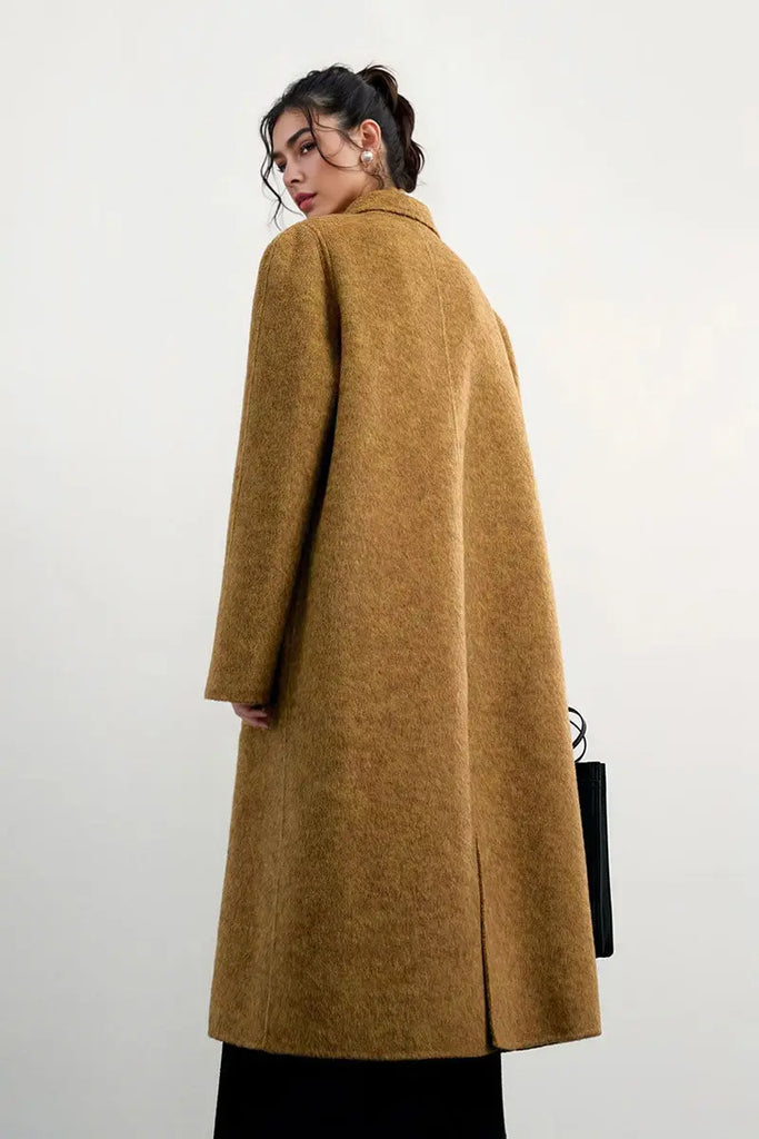 Fibflx Women's Long Double Faced Wool-Blend Coat with Peter Pan Collar