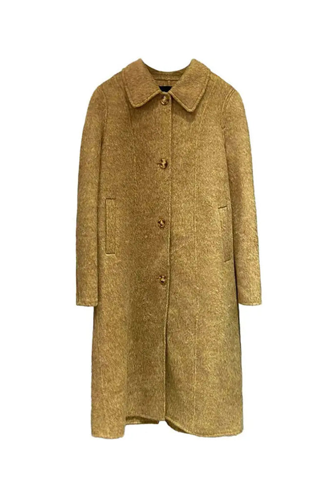 Fibflx Women's Long Double Faced Wool-Blend Coat with Peter Pan Collar