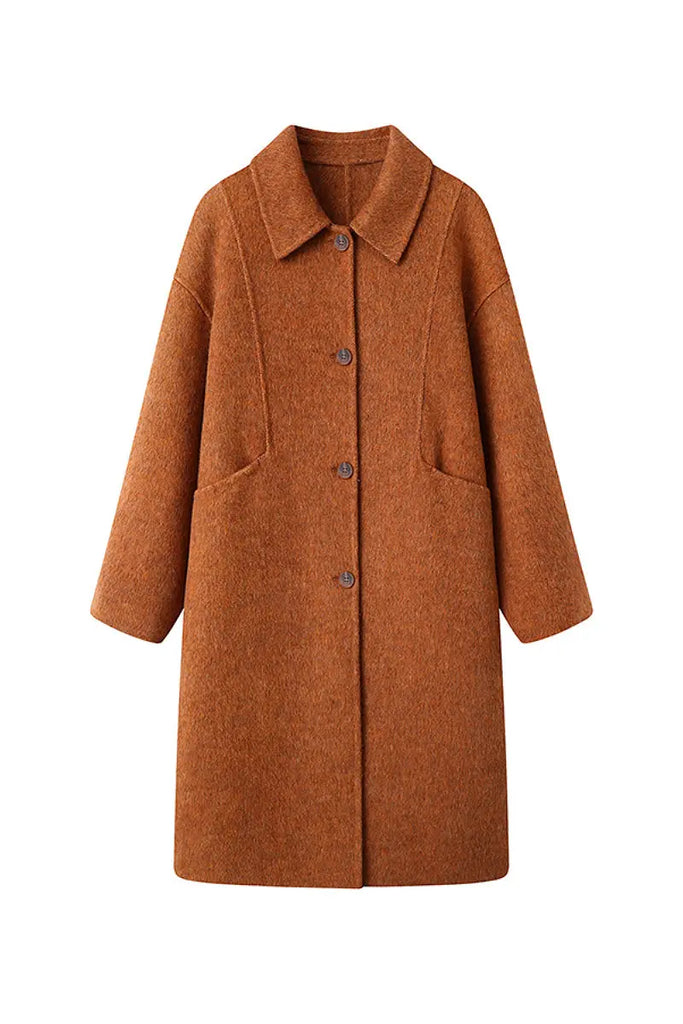 Long Double Faced Wool-Blend Coat with Peter Pan Collar Fibflx