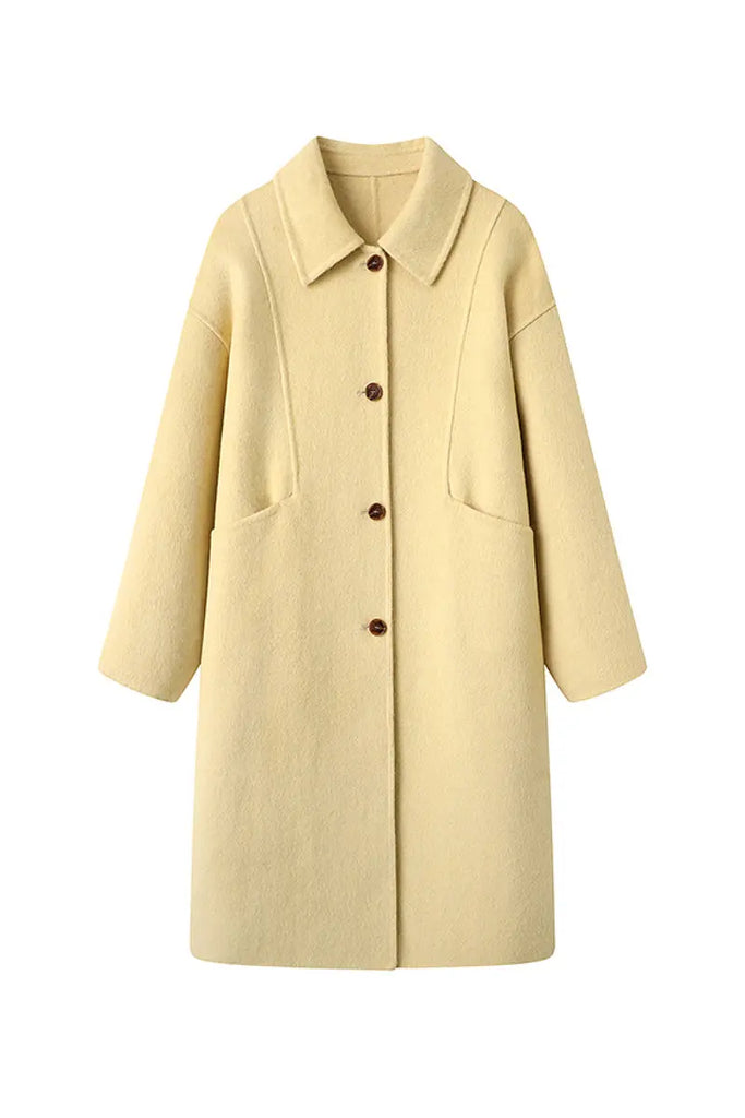 Long Double Faced Wool-Blend Coat with Peter Pan Collar Fibflx